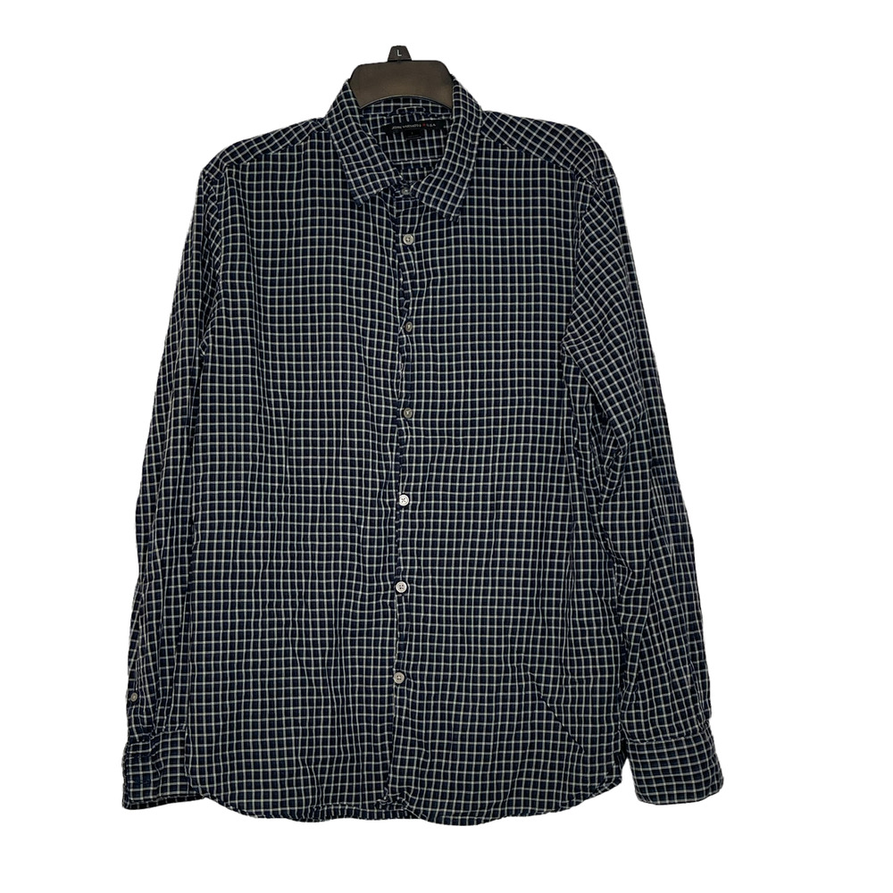 John Varvatos USA Mens Shirt Size‎ Large Blue Navy White Check 100% Cotton